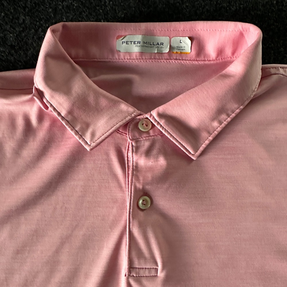 Peter Millar Featherweight UPF 50+ Pink Golf Polo Shirt Mens Large 1696 Crest